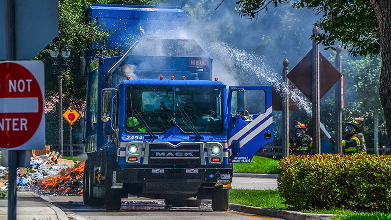 Garbage Truck Fire Shuts Down Turtle Creek Drive