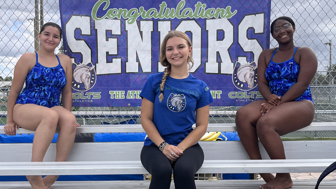 Mirela Vlahovljak, Coach Morgan Wizst and Carlise Wesley. {CSHS Swim Team}