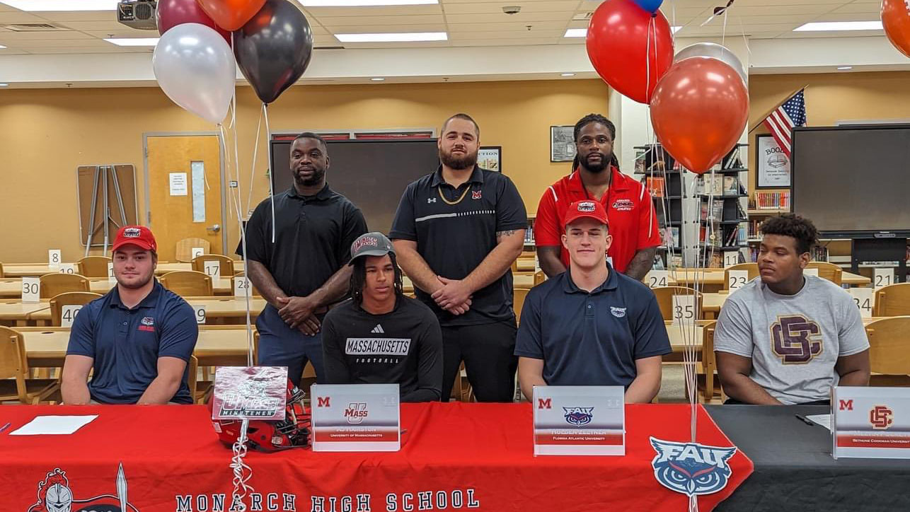 Monarch High School Celebrates Historic Season with 4 Football Stars Signing with College Teams